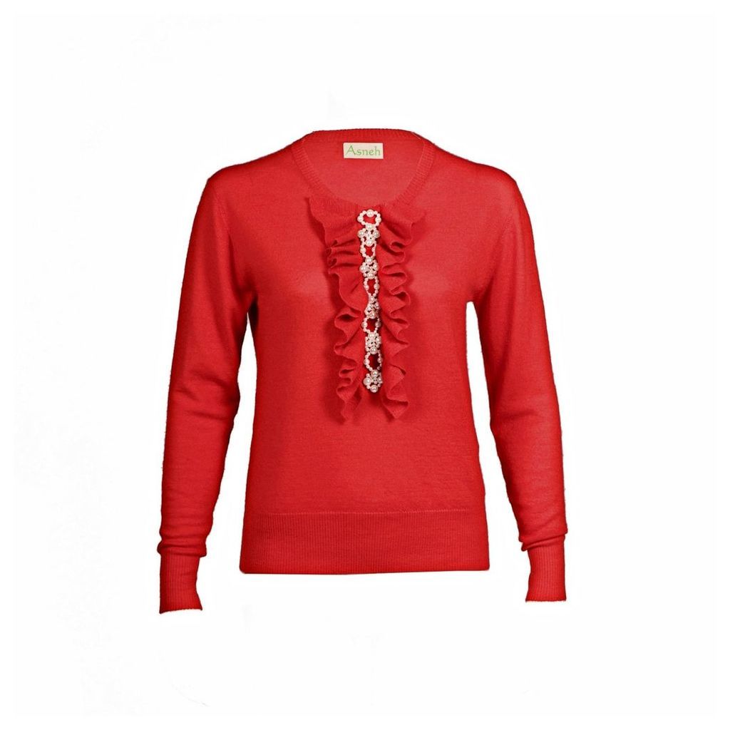 Asneh - Red Grace Cashmere Sweater With Pearl Embellishment