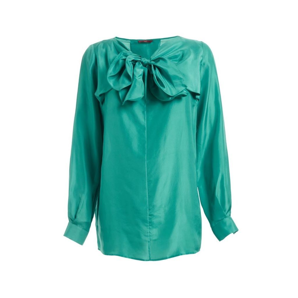 WtR - Sabina Silk Bow Blouse Turquoise