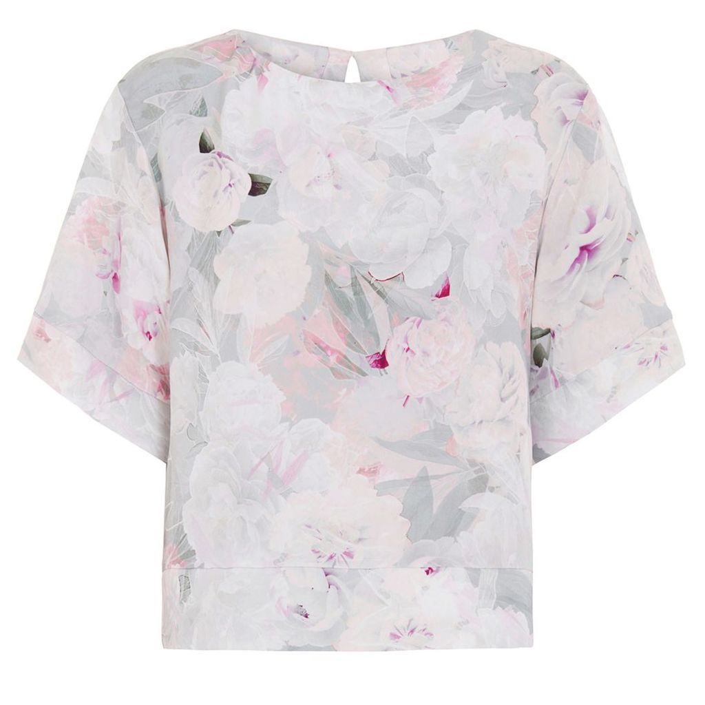 Abigail London - Silk Floral Print Anna Top With Kimono Sleeve Pink Cream