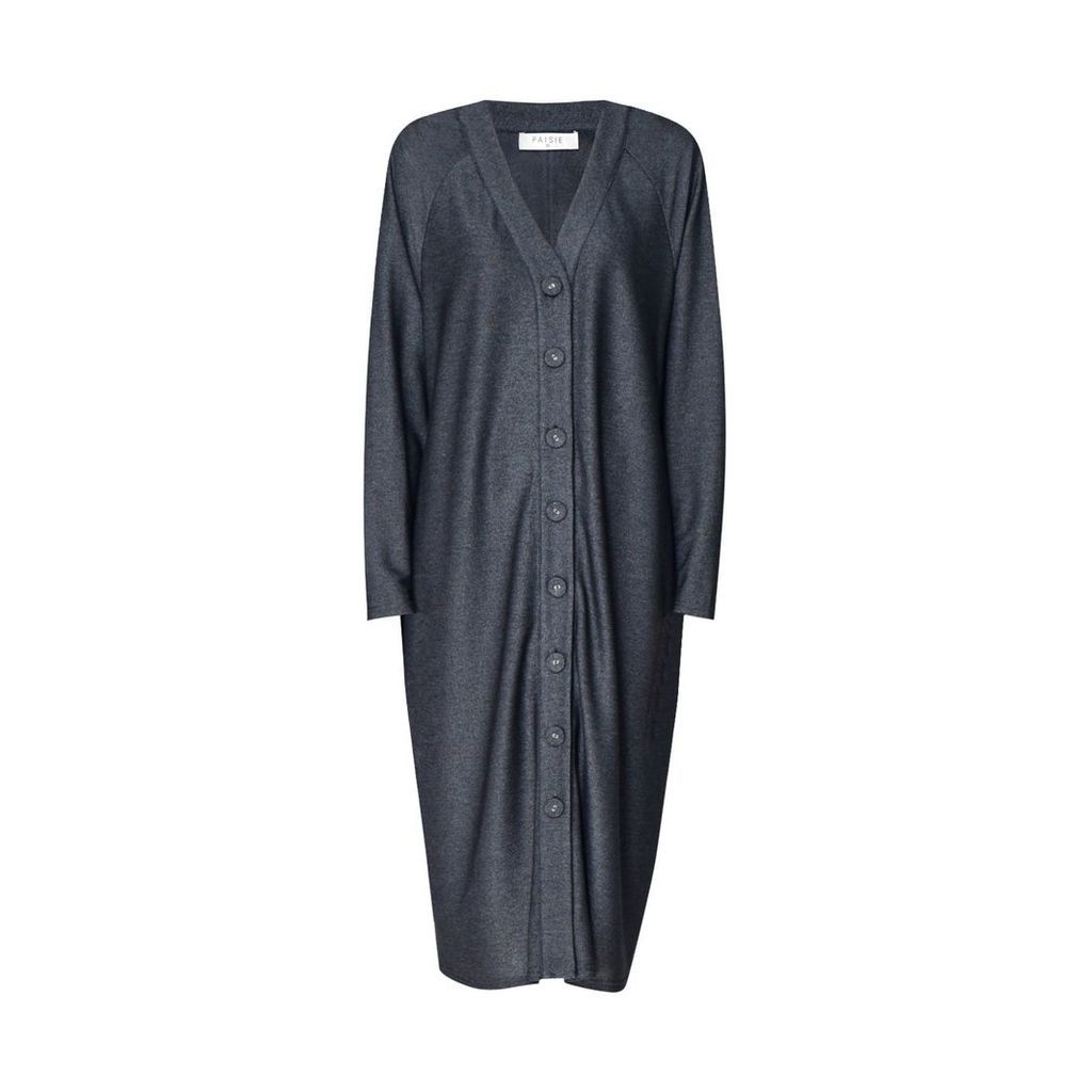 PAISIE - Cardigan Dress With Faux Leather Buckle Belt In Black