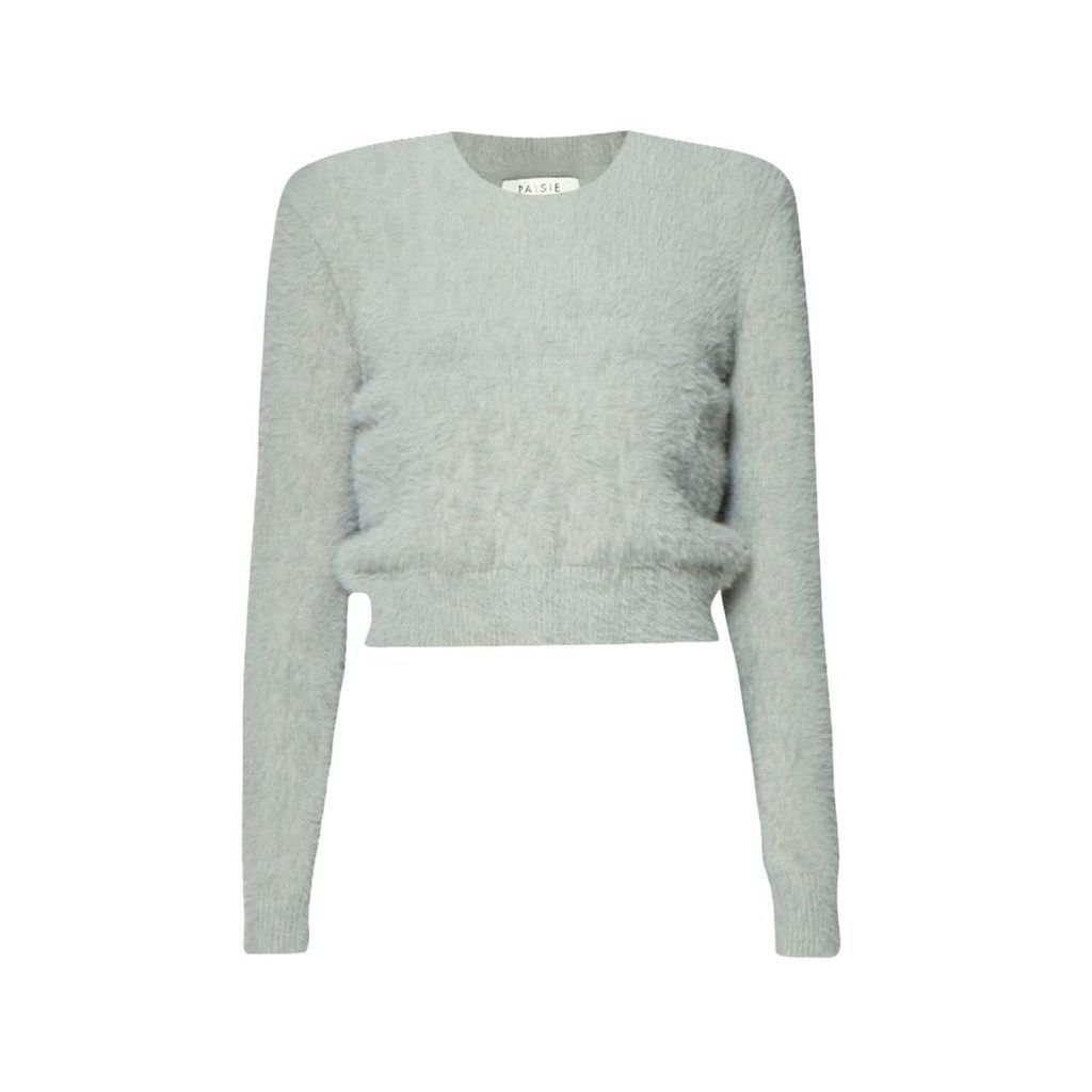 PAISIE - Soft Fluffy Cropped Jumper In Grey
