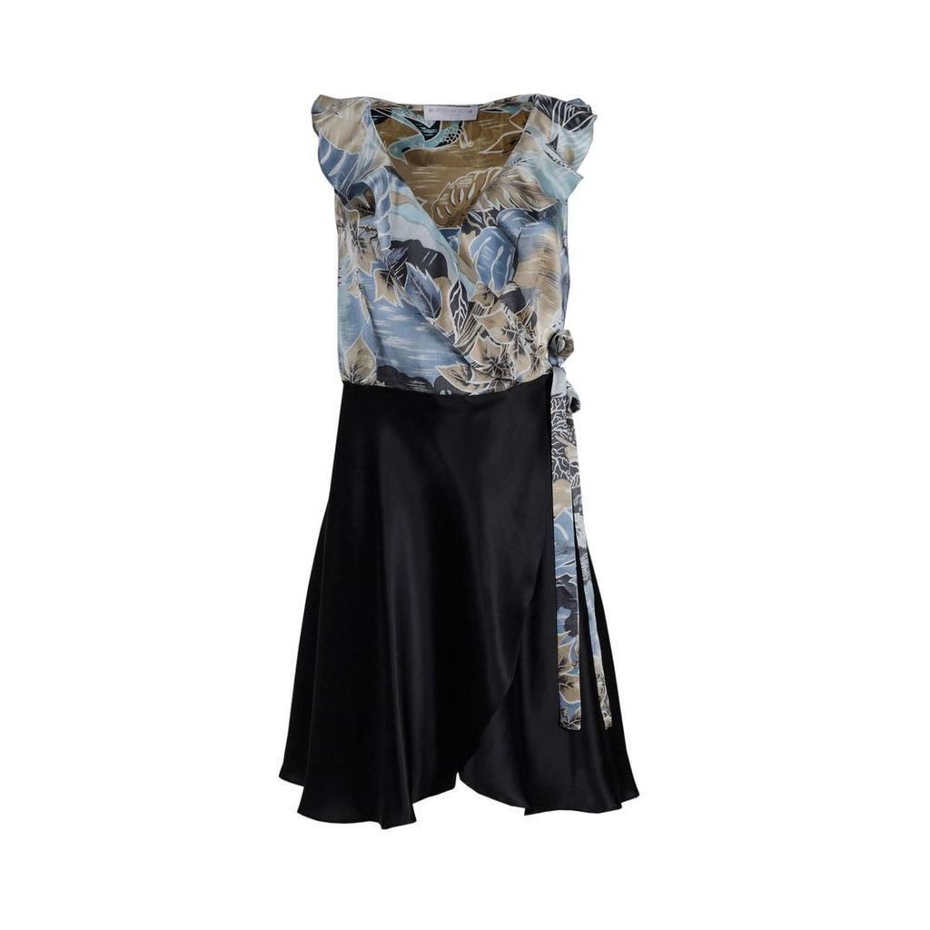 Roses Are Red - Renee Silk Dress in Blue Floral and Black