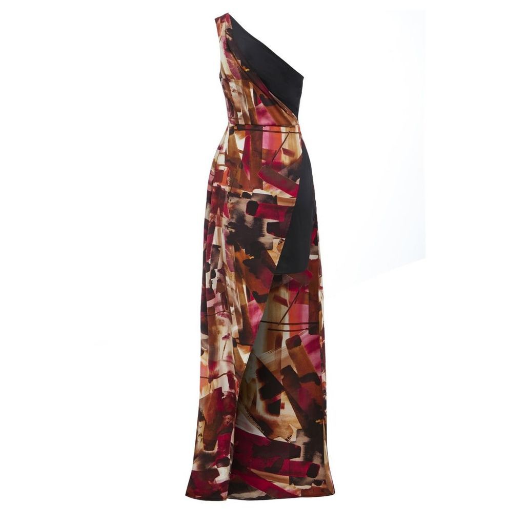 Sarvin - Claret One shoulder Side Slit Print Dress