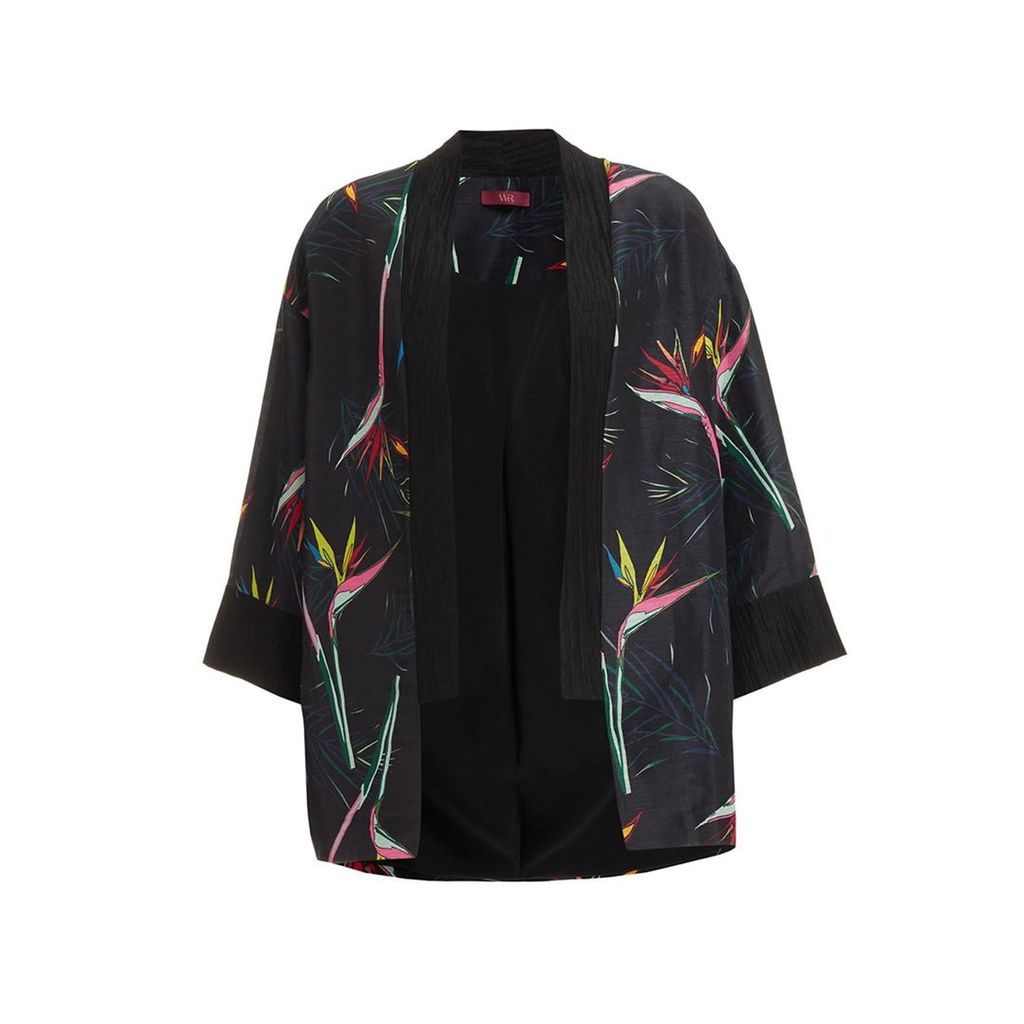 WtR - WtR Black Linen Tropical Print Kimono Jacket