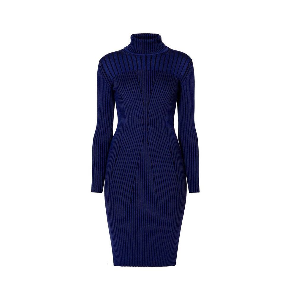 Rumour London - Cleo Blue Two-Tone Ribbed Knit Dress