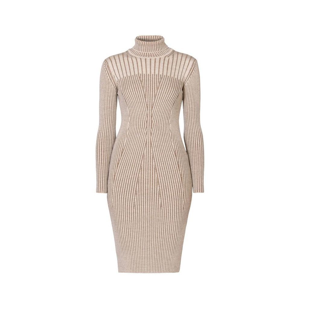 Rumour London - Cleo Oatmeal Two-Tone Ribbed Knit Dress