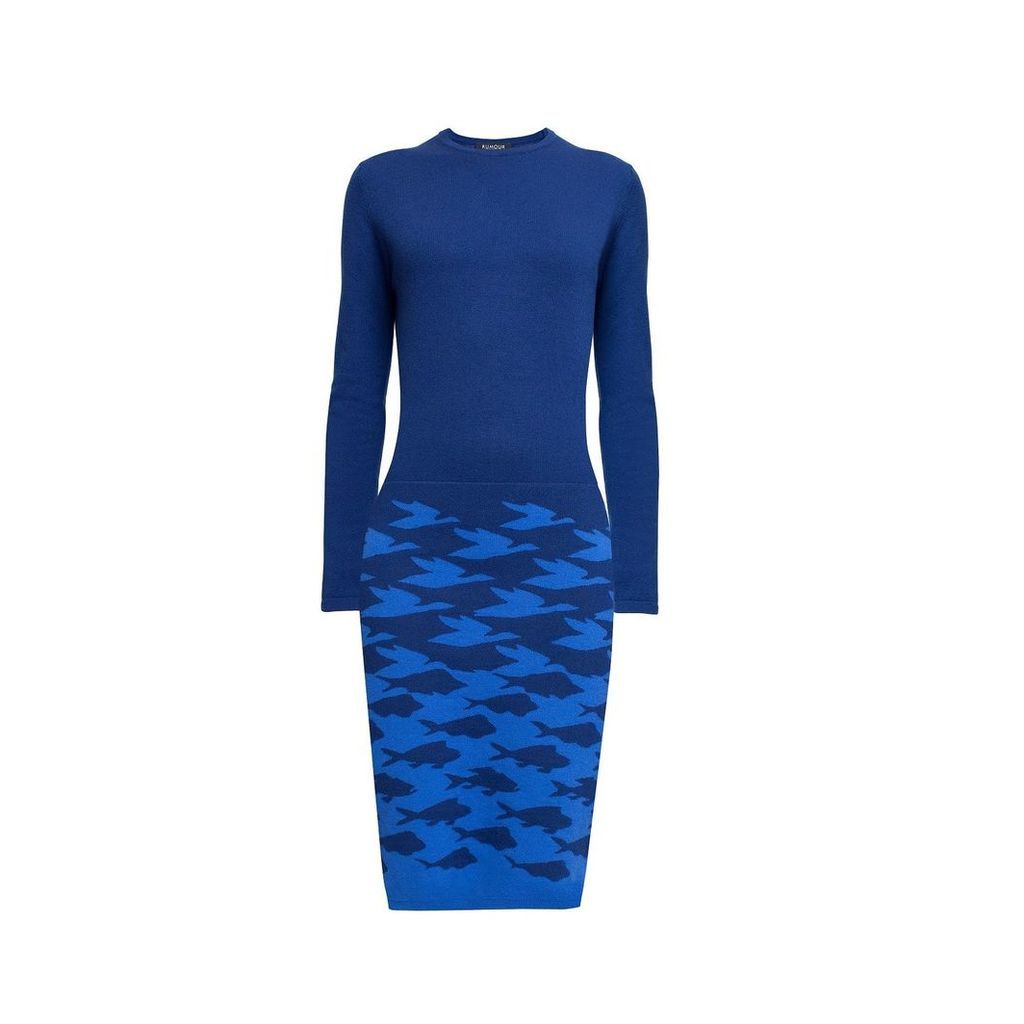 Rumour London - Sea & Sky Two-Tone Blue Jacquard Knitted Dress