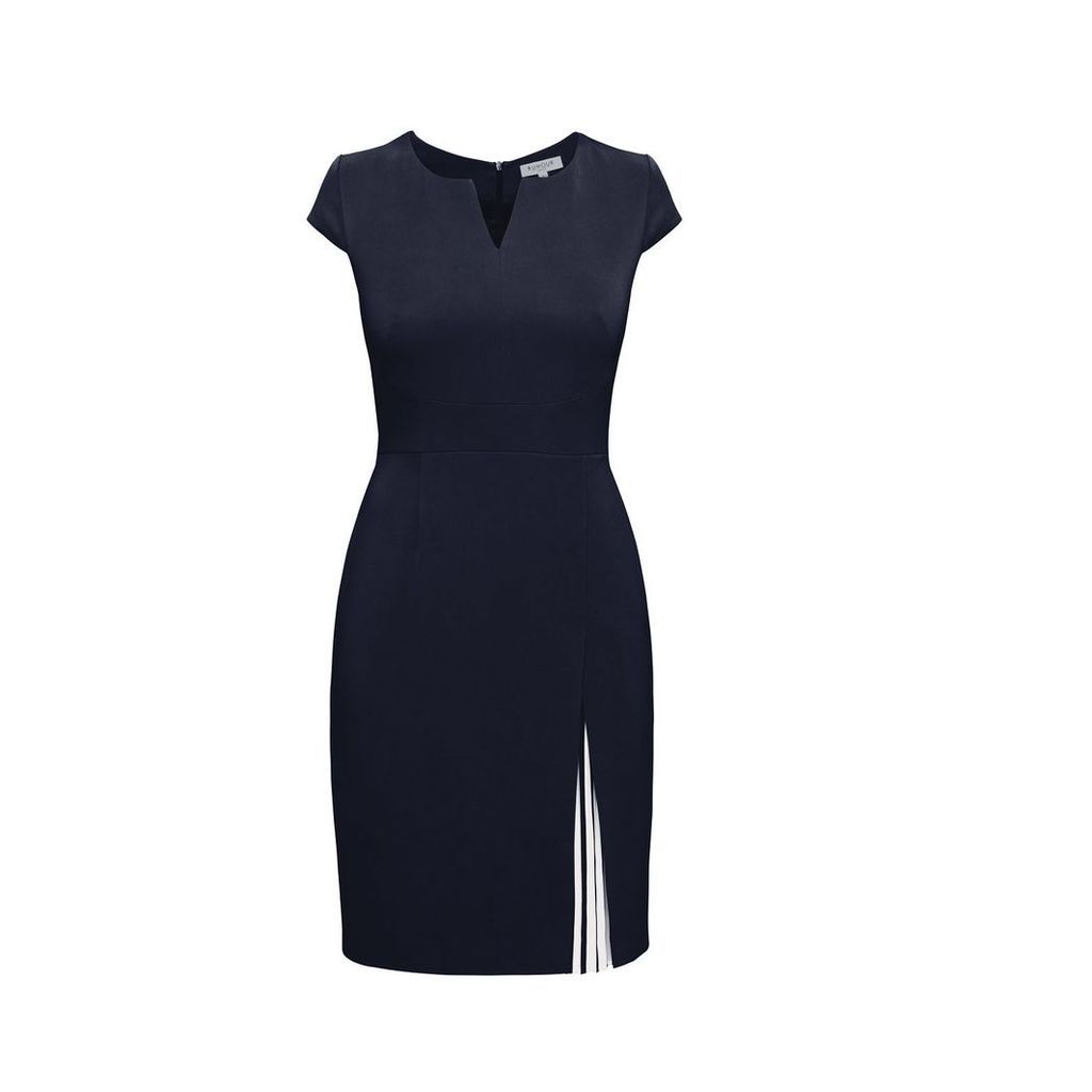 Rumour London - Mariana Midnight Blue Stretch Crepe Dress With Capped Shoulder & Pleated Deatail