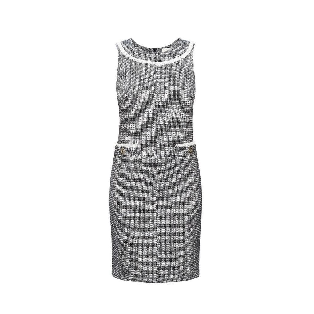 Rumour London - Emilia Checked Cotton Tweed Dress with Fringed Neckline Detail