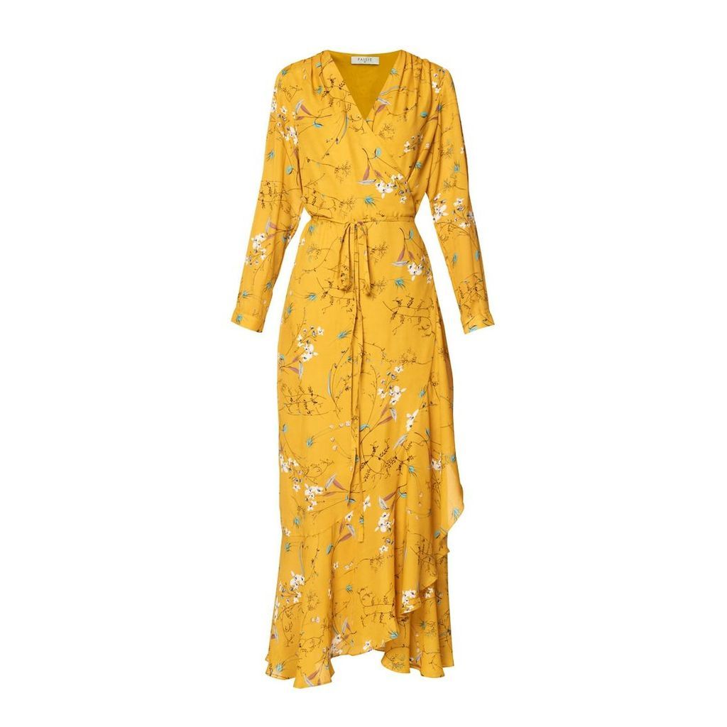 PAISIE - Floral Tie Wrap Maxi Dress With Frills In Yellow