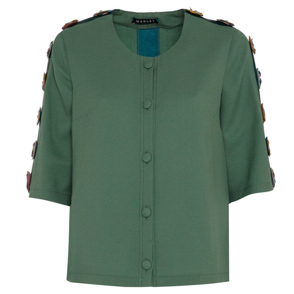 Manley - Tabby Silk & Leather Embellished Jacket Green