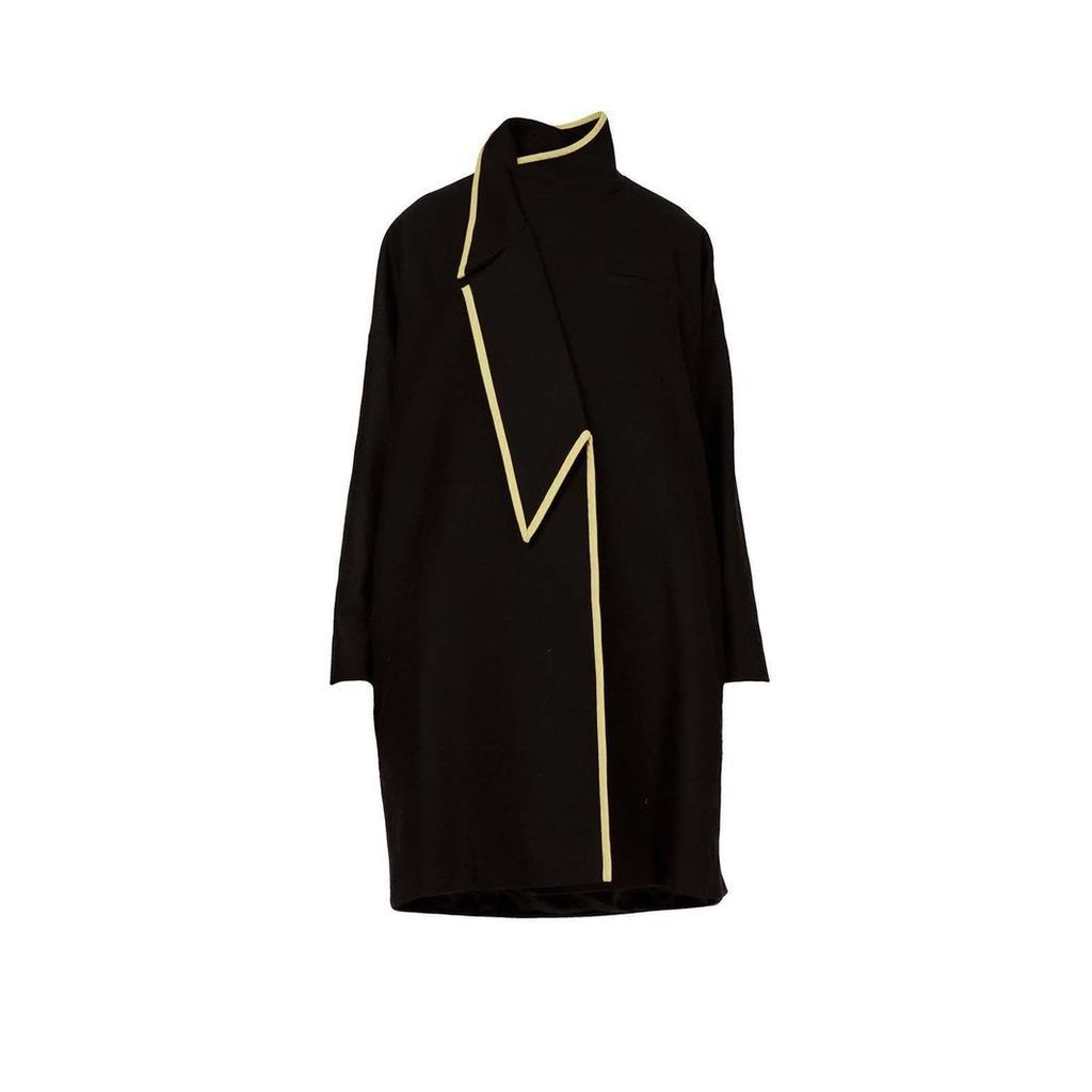 GR LONDON PARIS - Asymmetric A-Line Oversized Coat With Gold Leather Bias