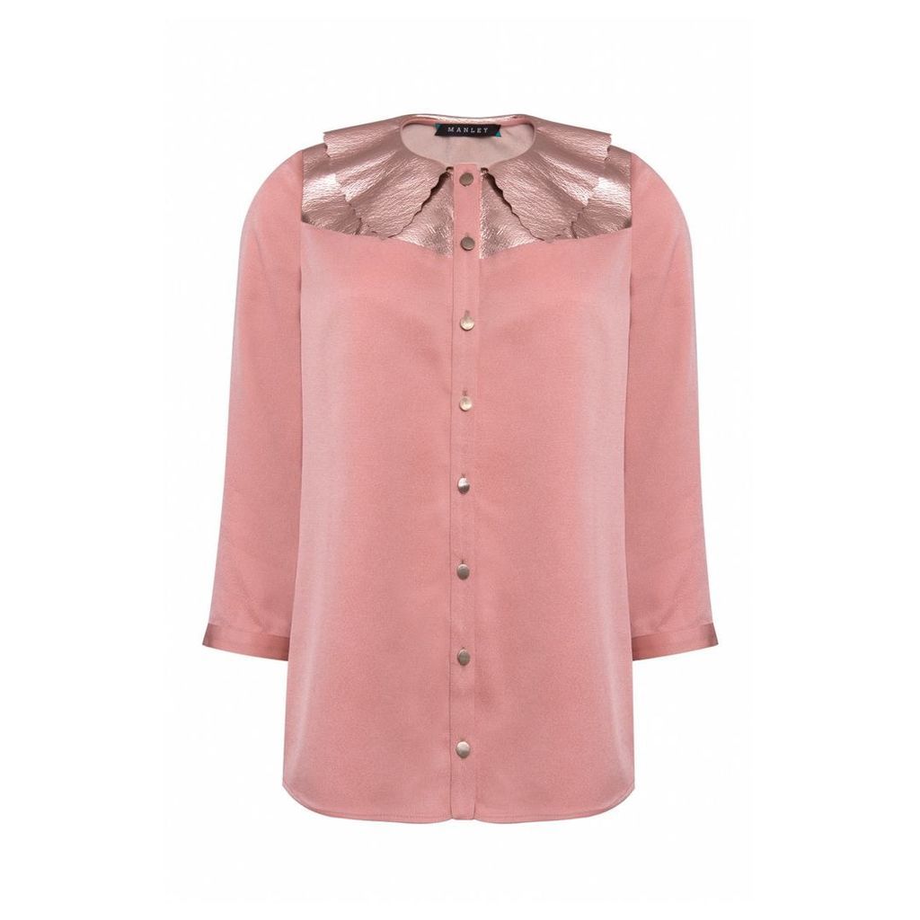 Manley - Mia Silk Shirt With Metallic Leather Collar Pink