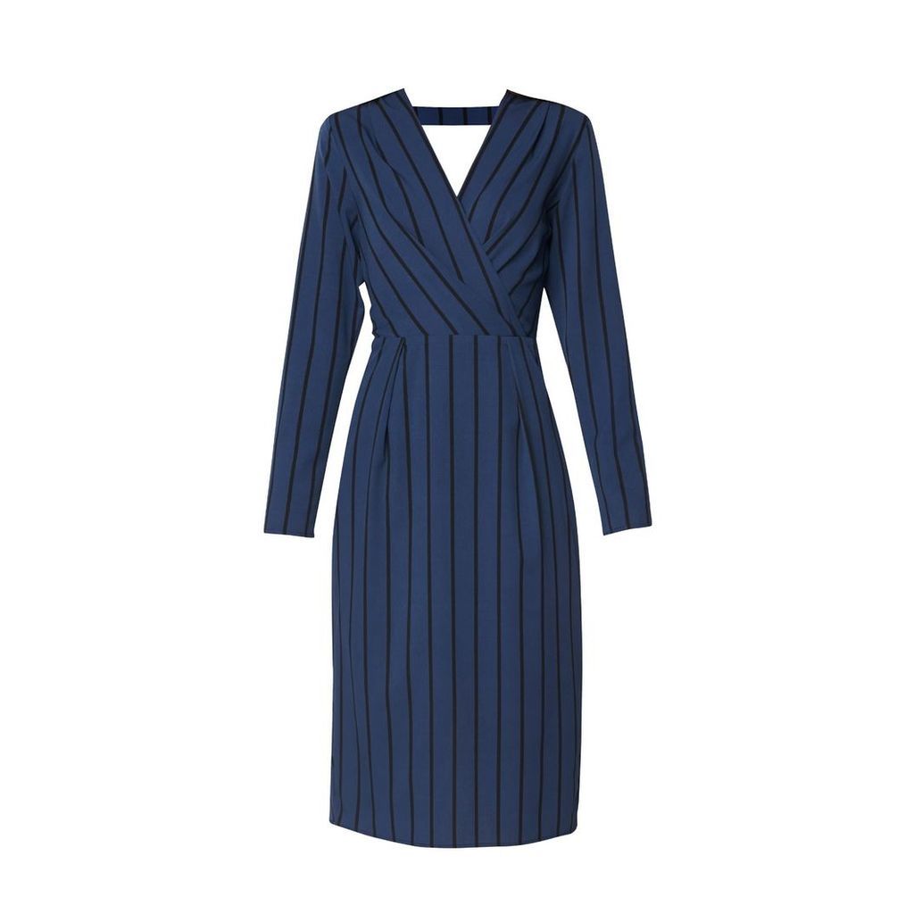 PAISIE - Striped Wrap Front Dress With Low V Twisted Back