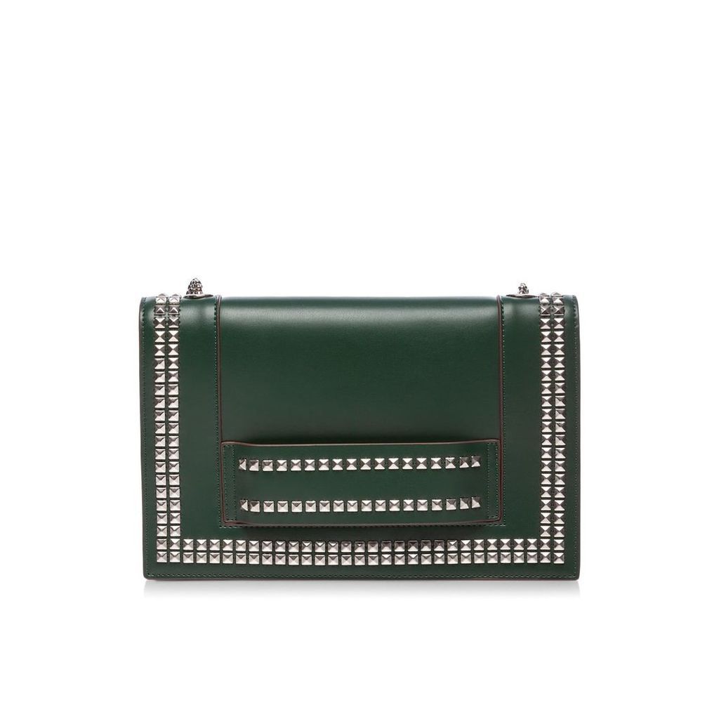 Nissa - Leather Shoulder Bag with Silver Studs Green