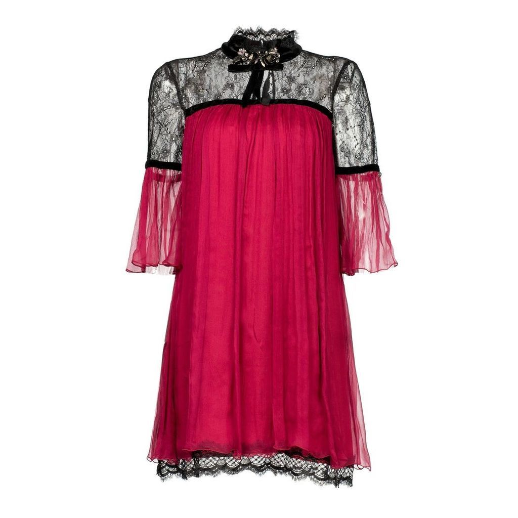 Nissa - Elegant Mini Silk Dress With Lace Details