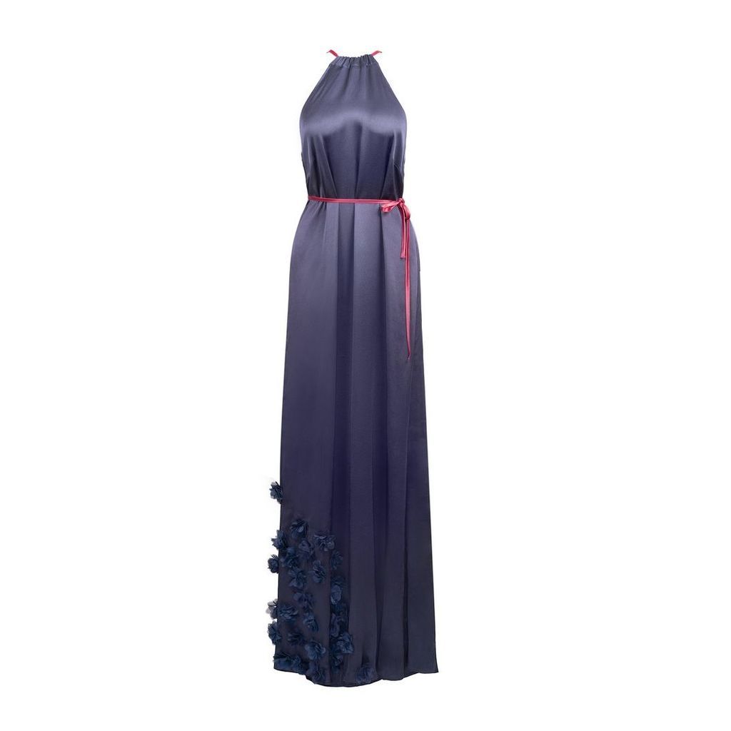 Anna Etter - Grissell Navy Blue Maxi Dress with Hand-Sewn 3D Flowers