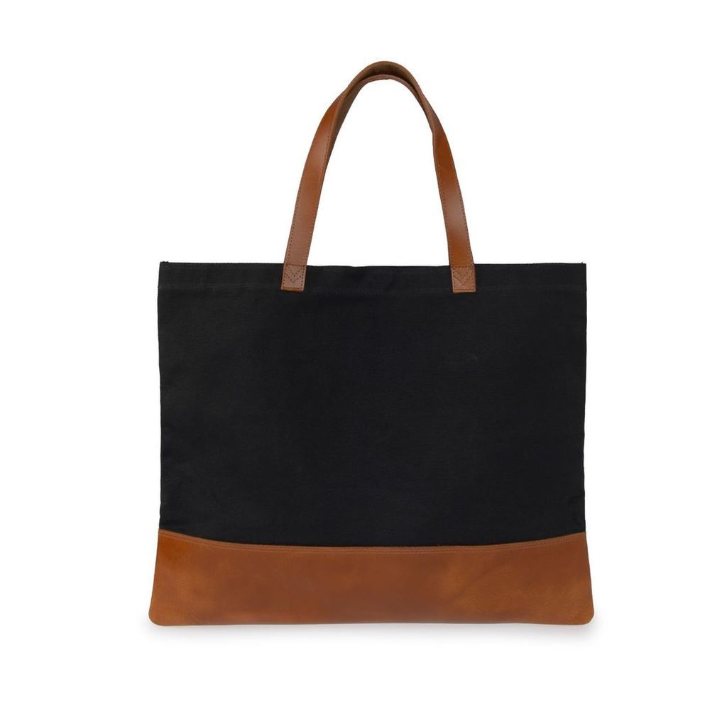 VIDA VIDA - Canvas Leather Black Tan Tote Bag