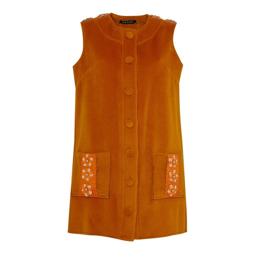 Manley - Tabby Leather Embellished Cashmere Coat Dress Orange