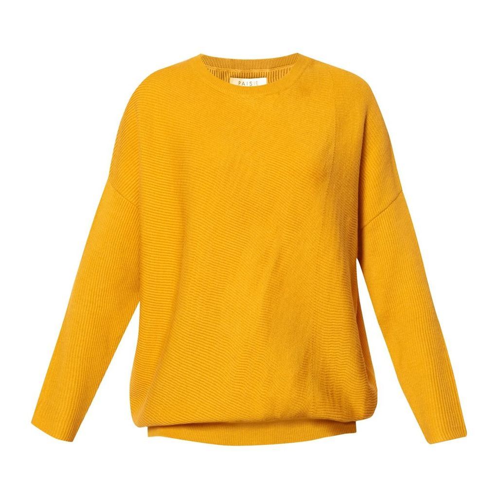 PAISIE - Round Neck Knitted Top With Diagonal Ribbed Detail In Yellow
