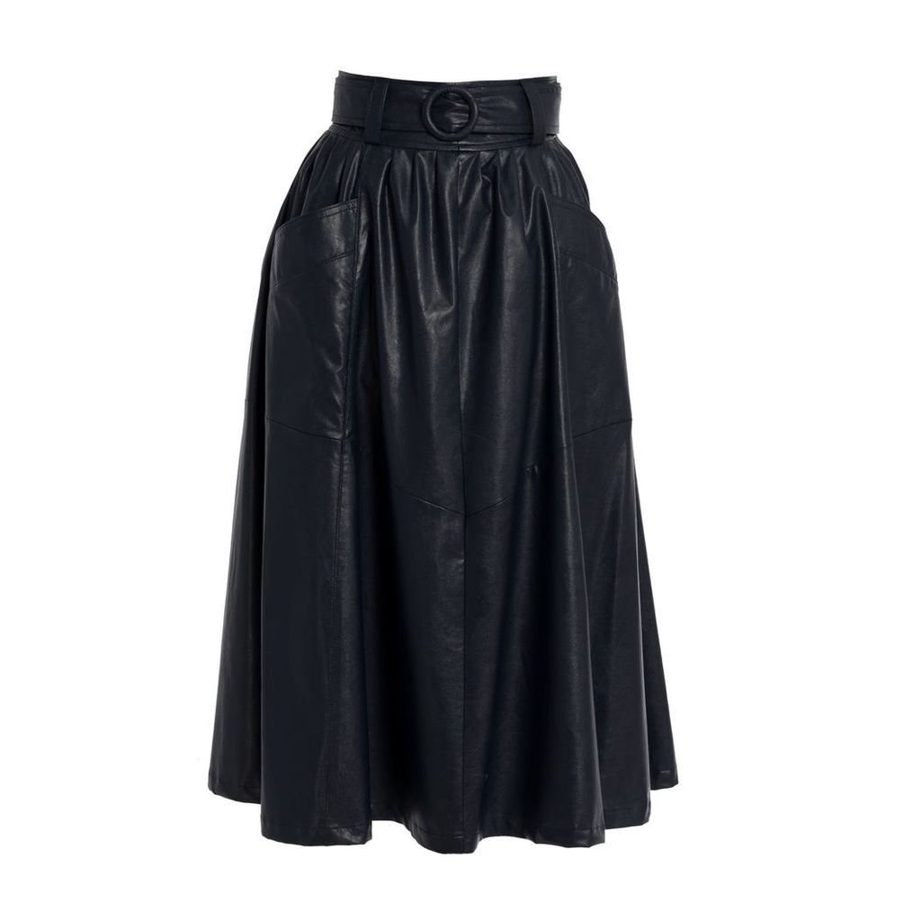 Tomcsanyi - Hunslet Midnight Blue Vegan Leather Midi Skirt
