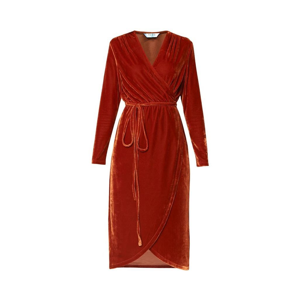 PAISIE - Velvet Tie Wrap Dress With Gathered Shoulders In Saffron
