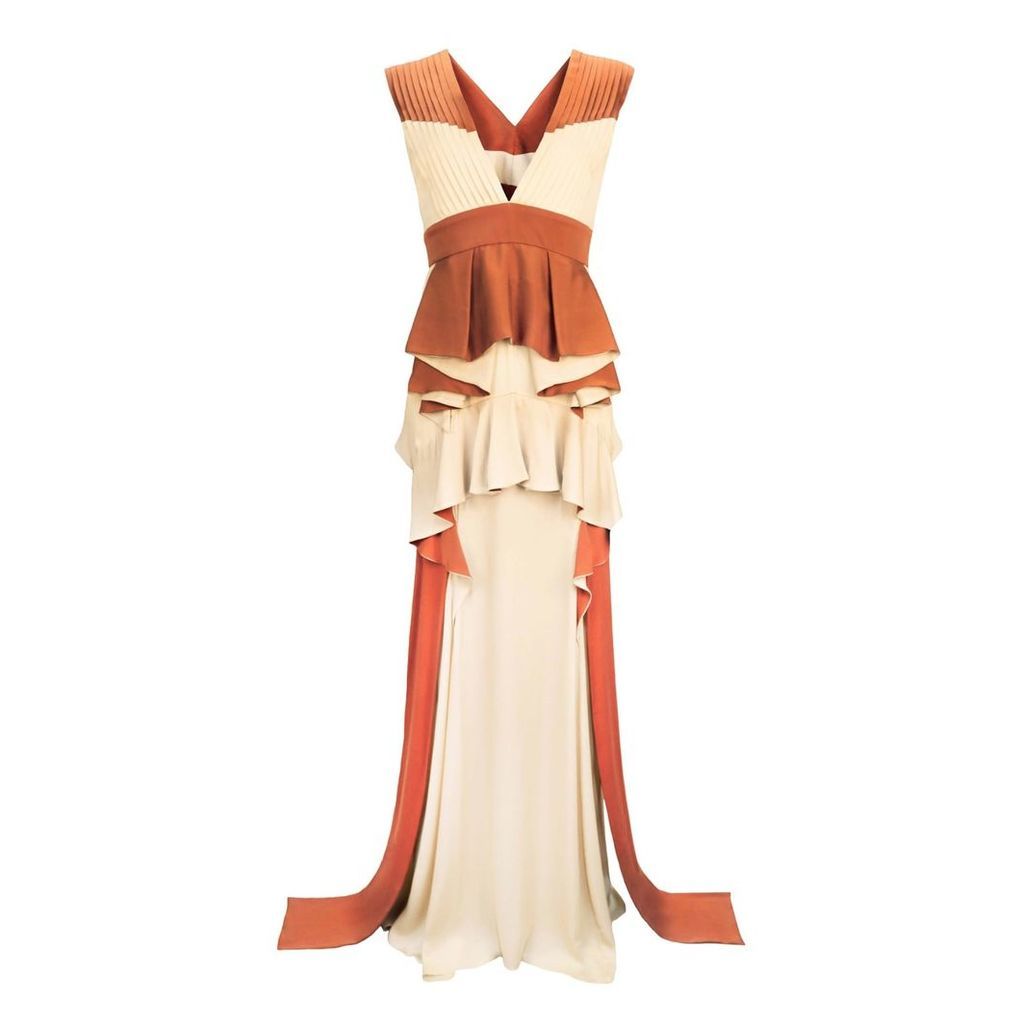 JULIANA HERC - Terracotta & Dark White Silk Long Dress