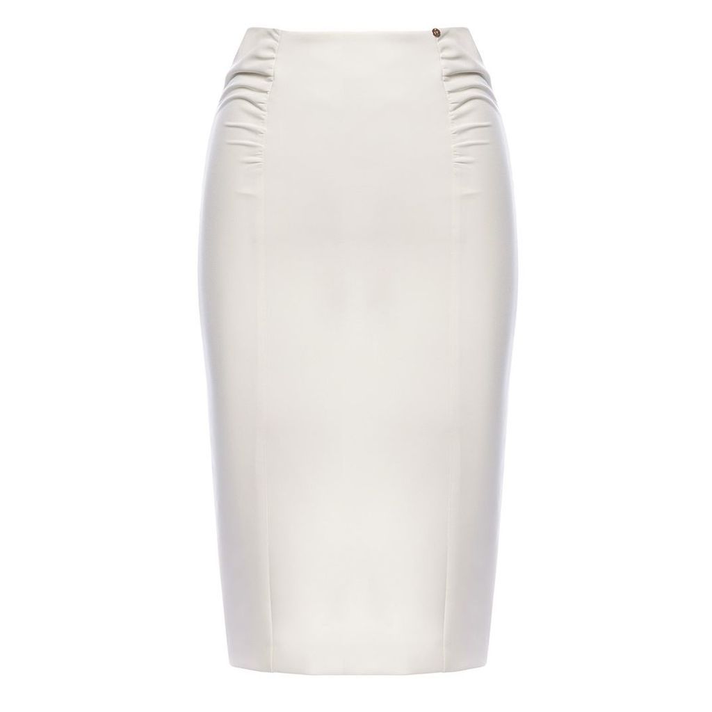 Nissa - Ruched Office Skirt White