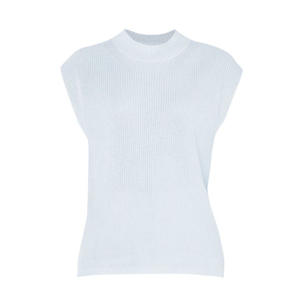 PAISIE - Sleeveless Top With Wide Ribs & High Neck In Light Blue