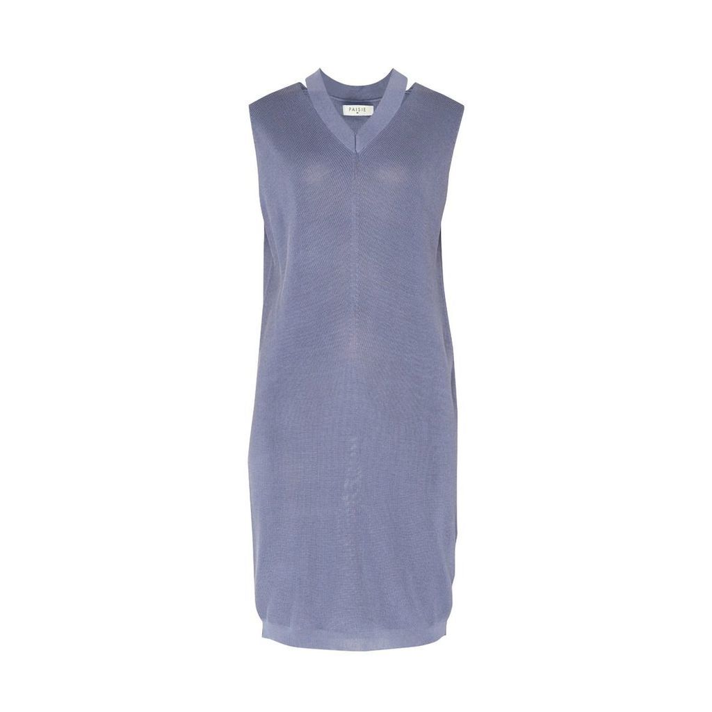 PAISIE - V-Neck Sleeveless Dress With Cut Out Neck In Blue