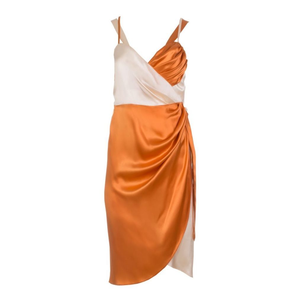Roses Are Red - Lea Silk Wrap Dress In Coral & Ivory
