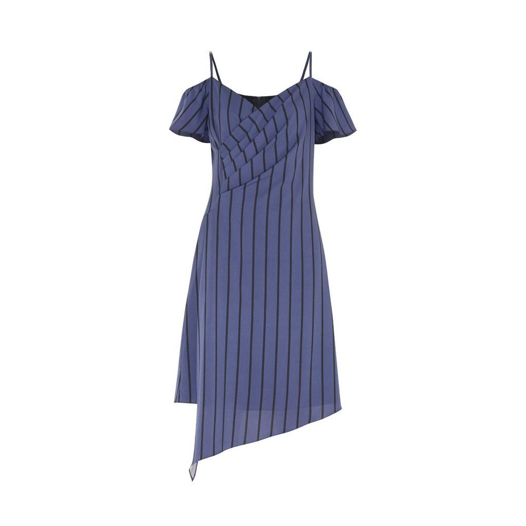 PAISIE - Striped Cold Shoulder Dress With Asymmetric Hem In Navy & Black