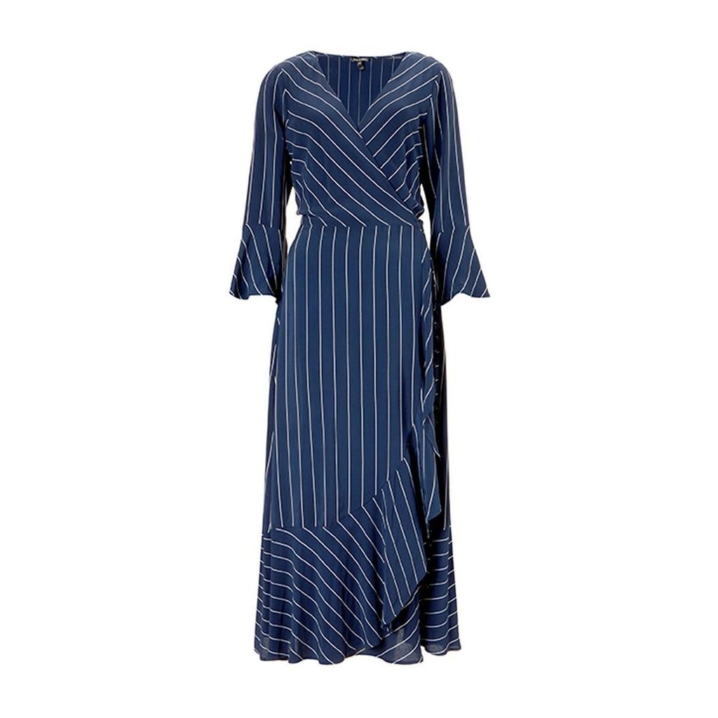 Baukjen - Harriet Wrap Dress In Blue & Slim White Stripe