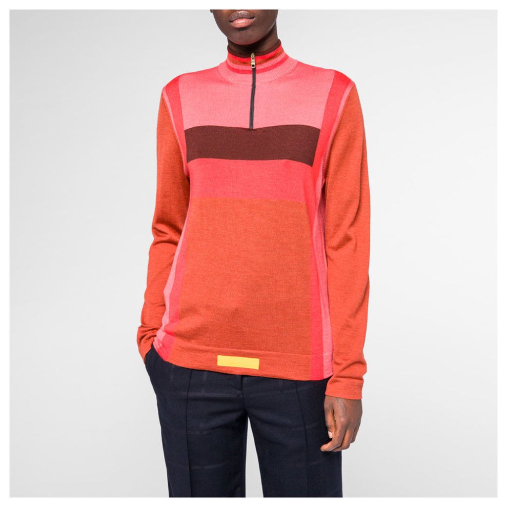 Women's Burnt Orange Colour-Block Wool-Silk Sweater