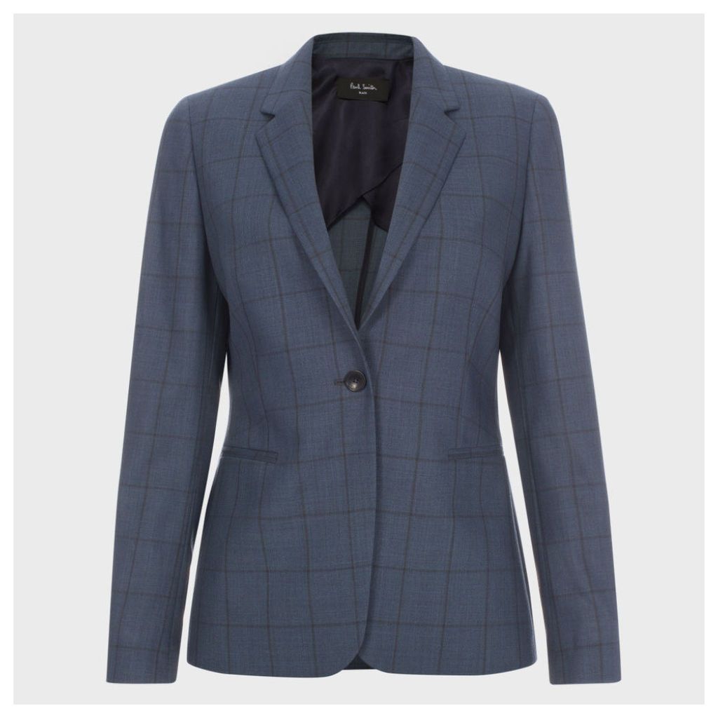 A Suit To Travel In - Petrol Blue Windowpane Check Wool Blazer