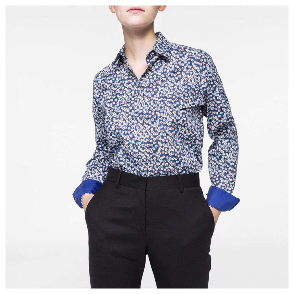 Women's Blue 'Floral' Print Cotton Shirt