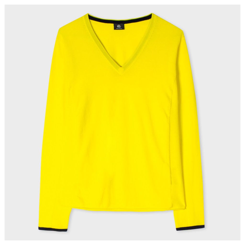 Women's Yellow Cotton V-Neck Sweater