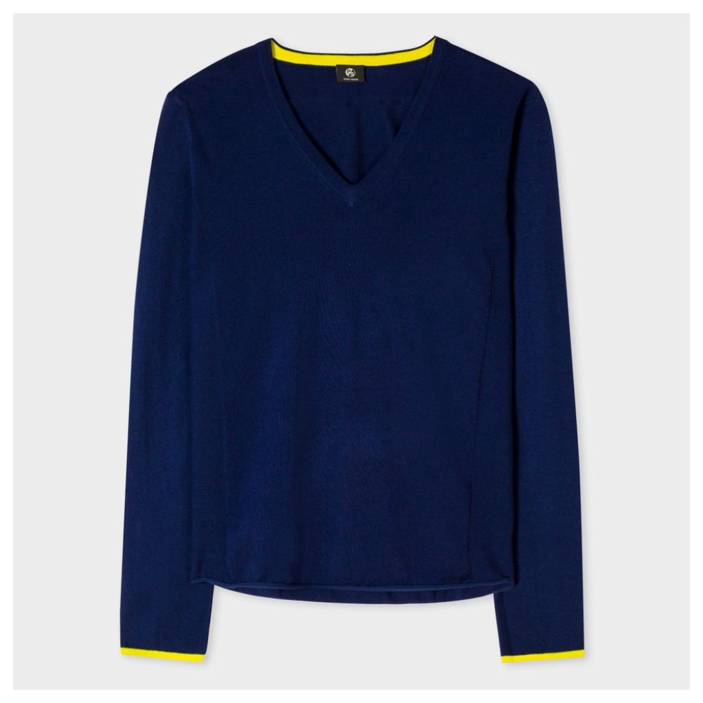 Women's Navy Cotton V-Neck Sweater