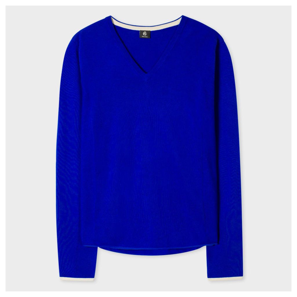 Women's Blue Cotton V-Neck Sweater