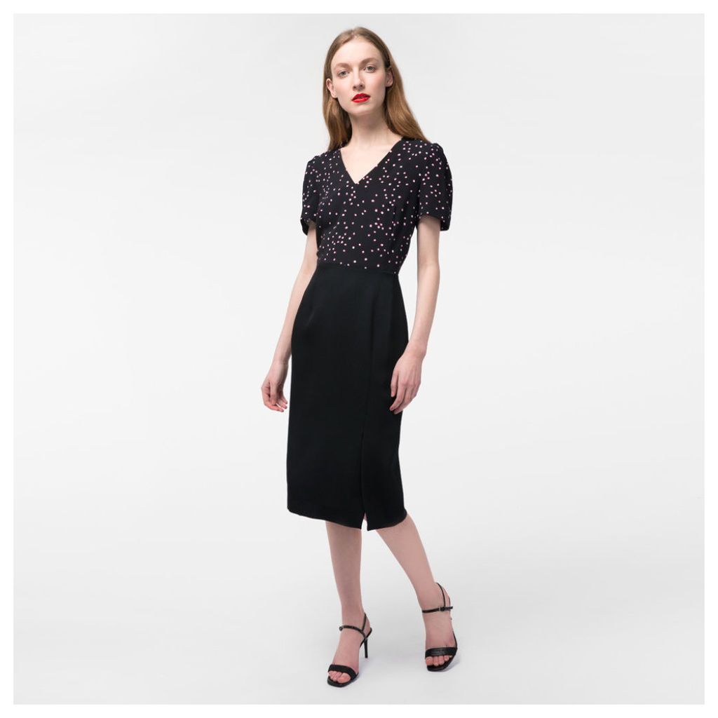 Women's Black Wool And Silk Dress With 'Shadow Spot' Print