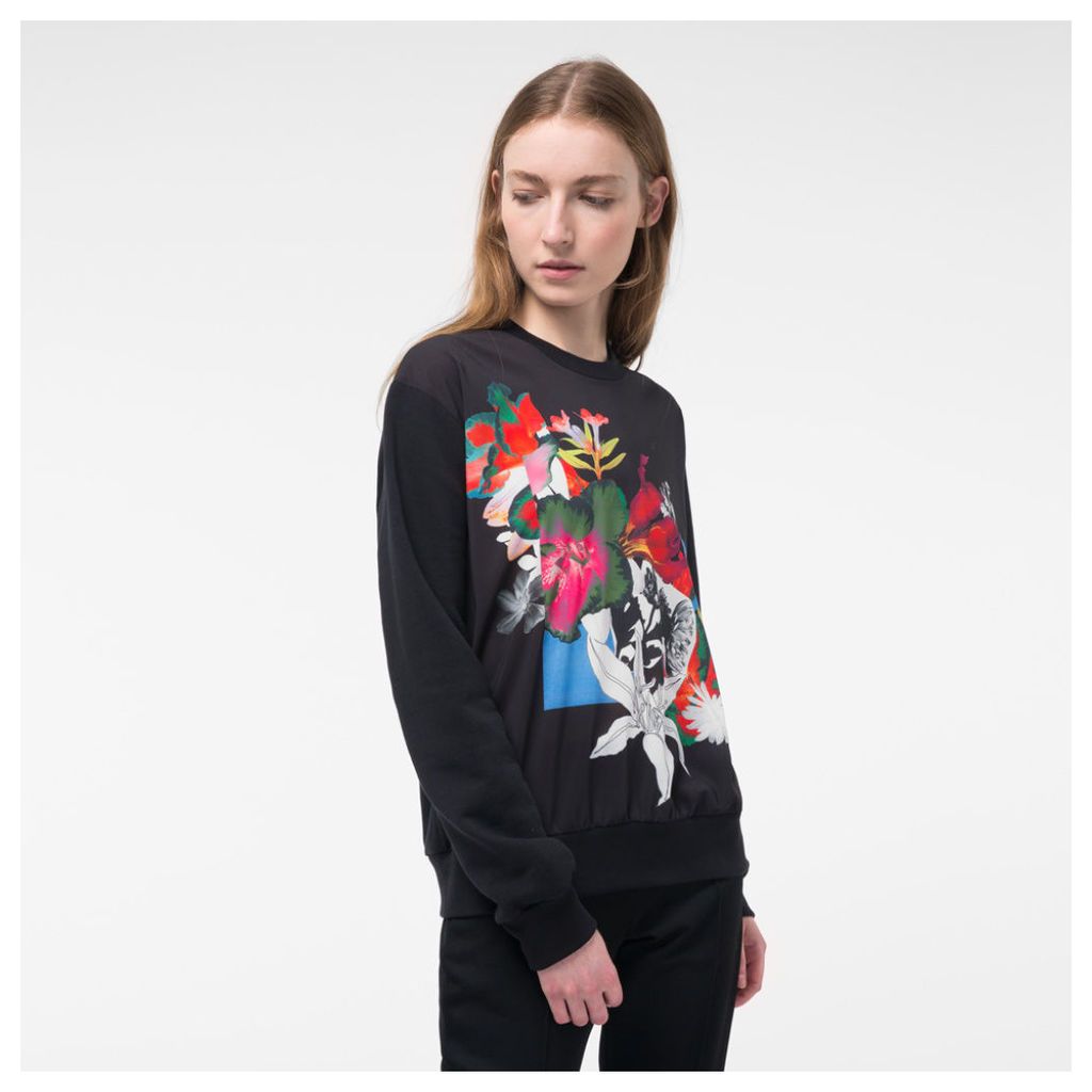 Women's Black Sweatshirt With 'Photo-Floral' Print