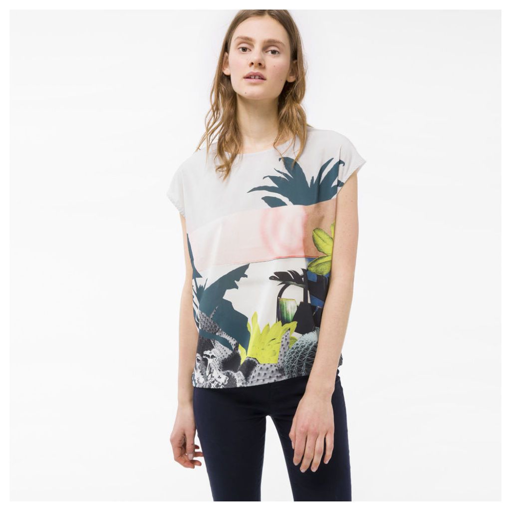 Women's White Sleeveless Top With 'Abstract Botanical' Print