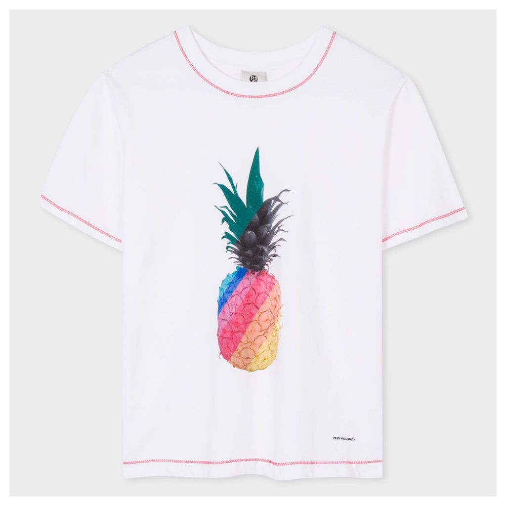 Women's White 'Pineapple' Print Cotton T-Shirt