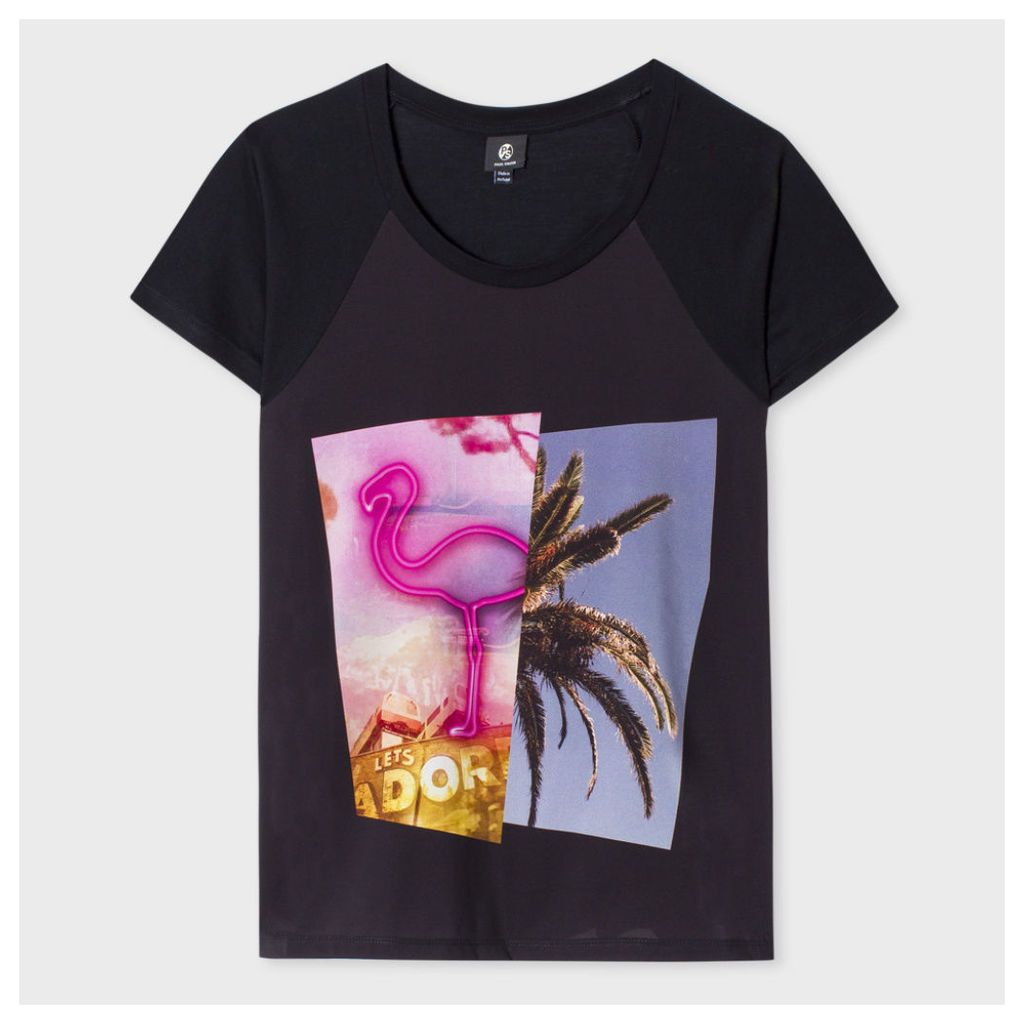 Women's Black T-Shirt With 'Flamingo Palm' Print