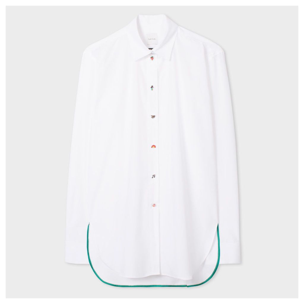 Women's White Cotton Shirt With Charm Buttons