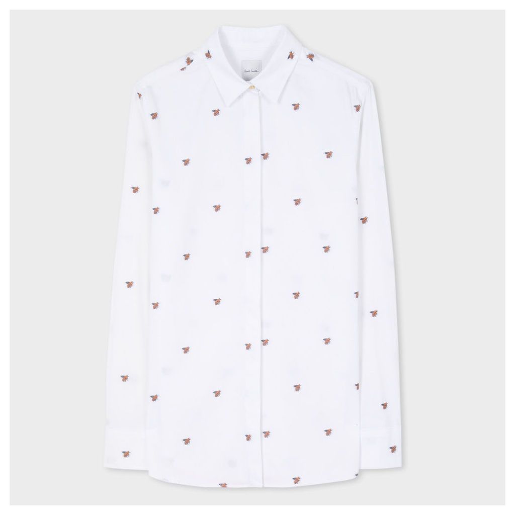 Women's White 'Bee' Motif Cotton-Twill Shirt