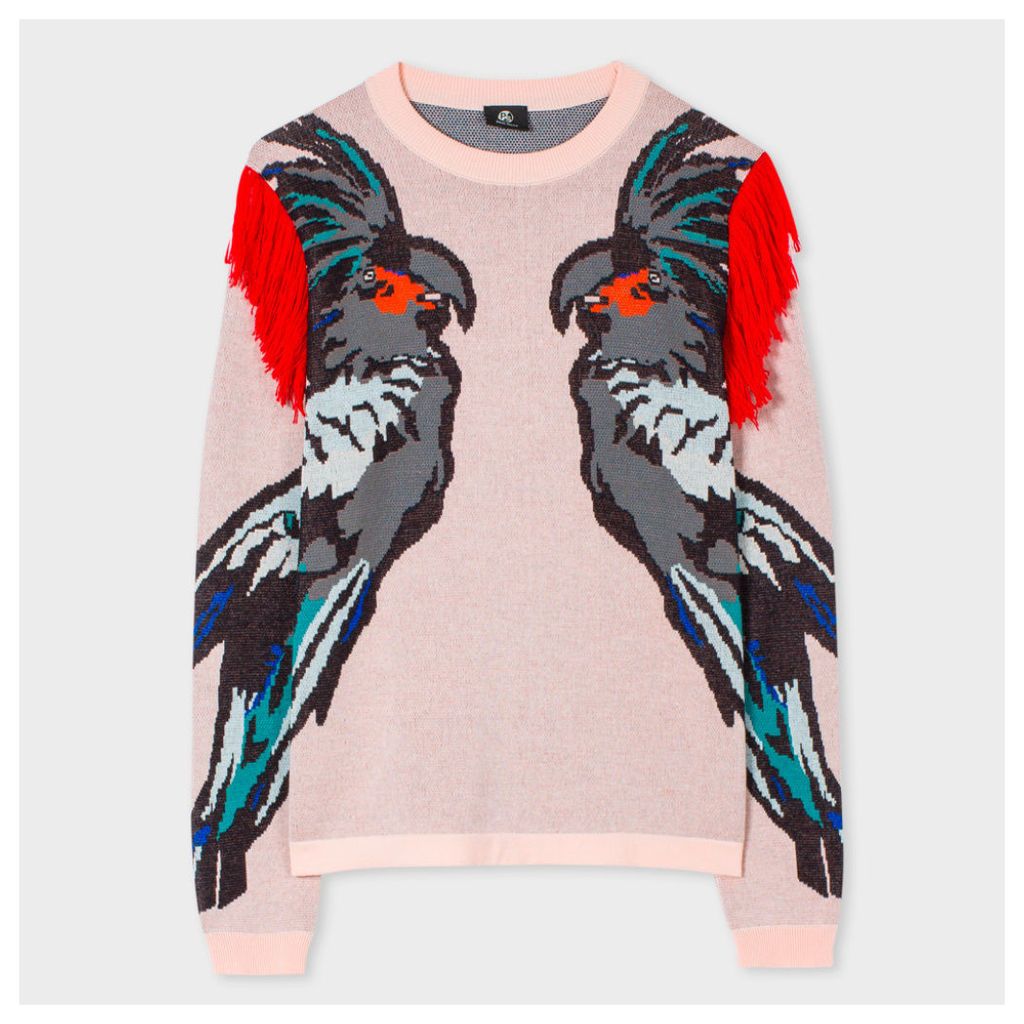 Women's Pink 'Cockatoo' Intarsia Sweater With Shoulder Detail