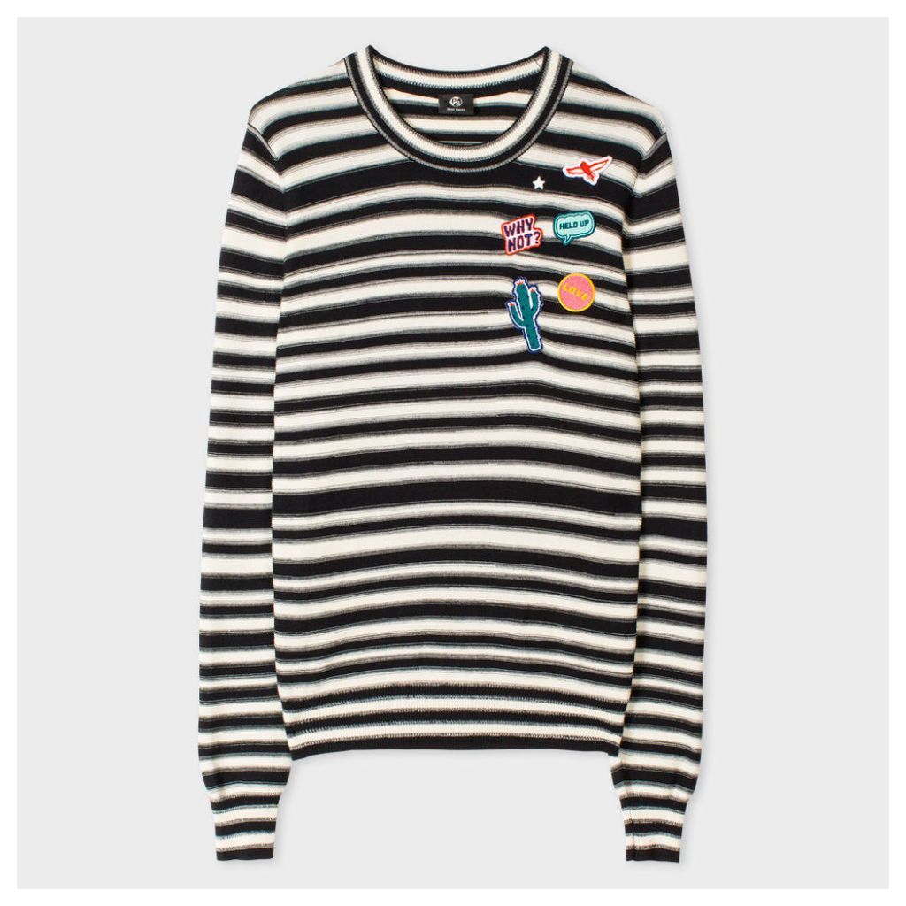 Women's Striped Cotton Sweater With Embroidered Patches