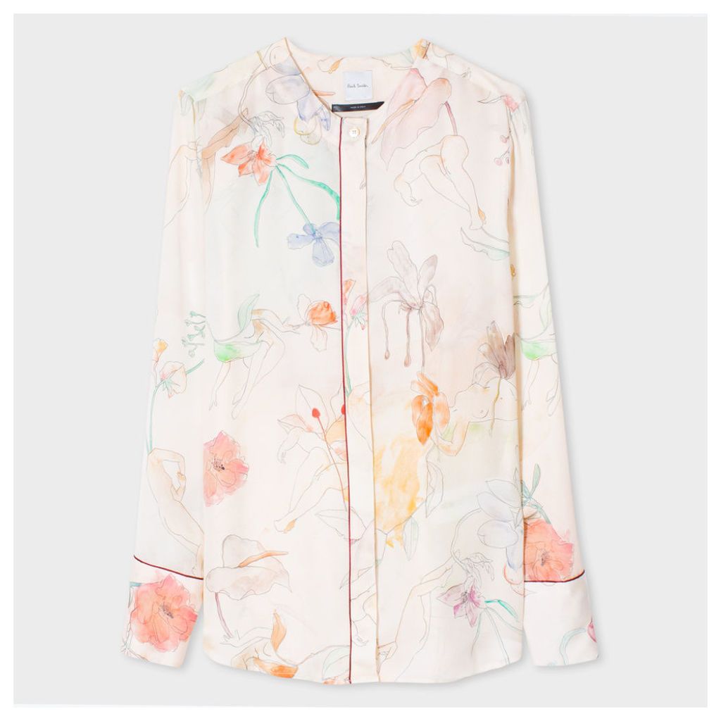 Women's Collarless Shirt With 'Floral Ladies' Print
