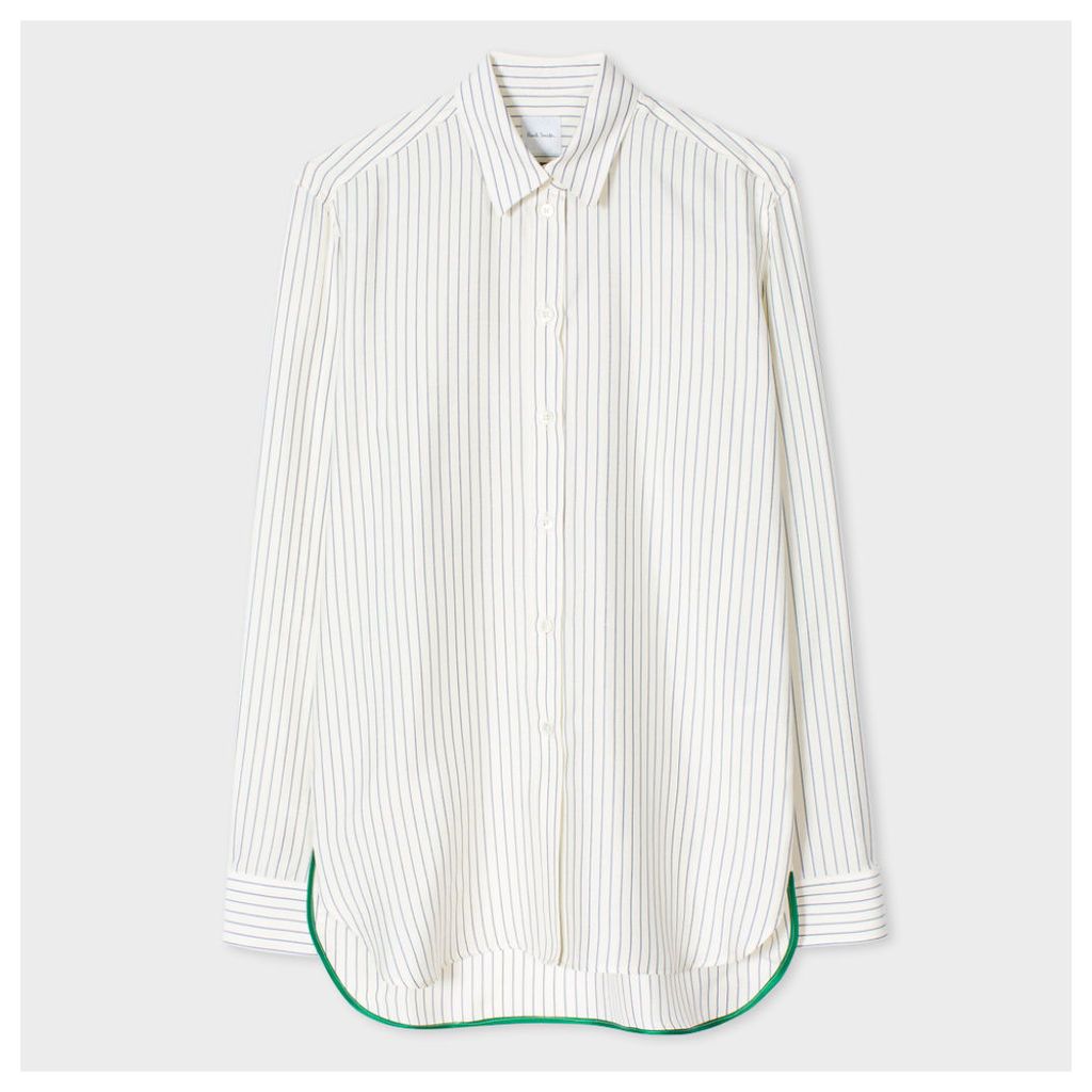 Women's Off-White And Navy Striped Silk Shirt